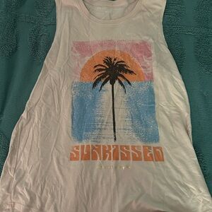 Spiritual Gangster White Muscle Tee with Sunset Graphic